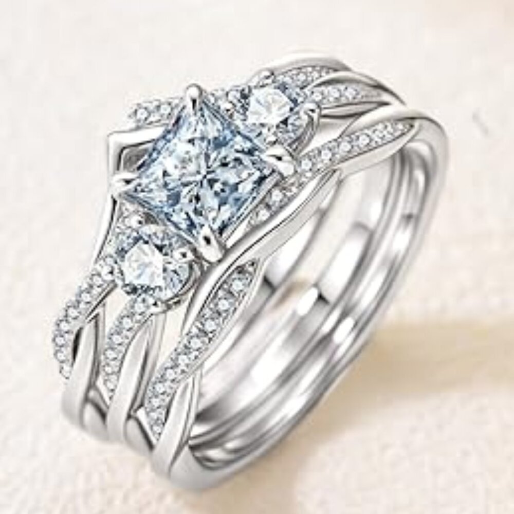 PreKaciouslv 2.75 Carat Princess-Cut Moissanite Engagement Ring S925 Size 7